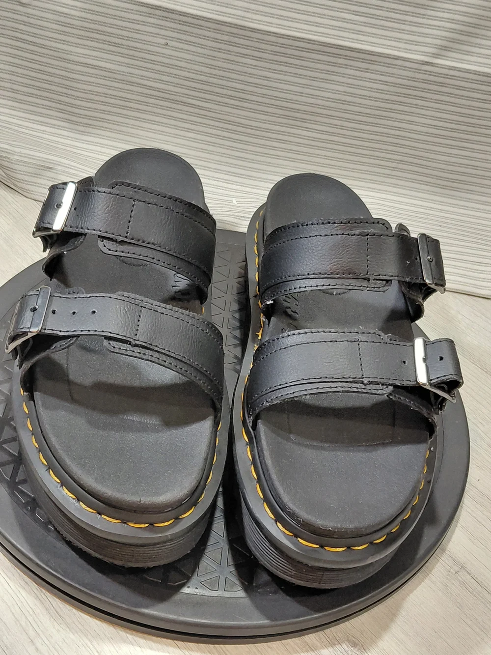 Dr Martens Myles Unisex Black Slide Sandals Two Strap Leather Adj Buckles M9 W10